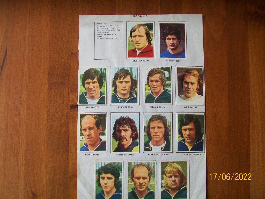 Vanderhout plaatjes Roda JC seizoen 1973-1974, Verzenden, Zo goed als nieuw, Roda JC, Poster, Plaatje of Sticker