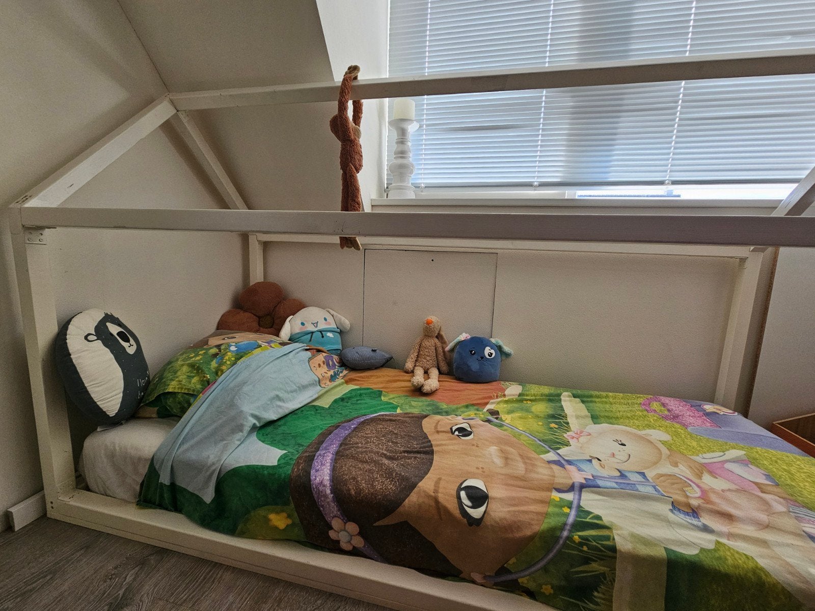 Huisjesbed 209x89x128 cm voor matras 80x200 cm, Ophalen, Gebruikt, 70 tot 85 cm, Lattenbodem