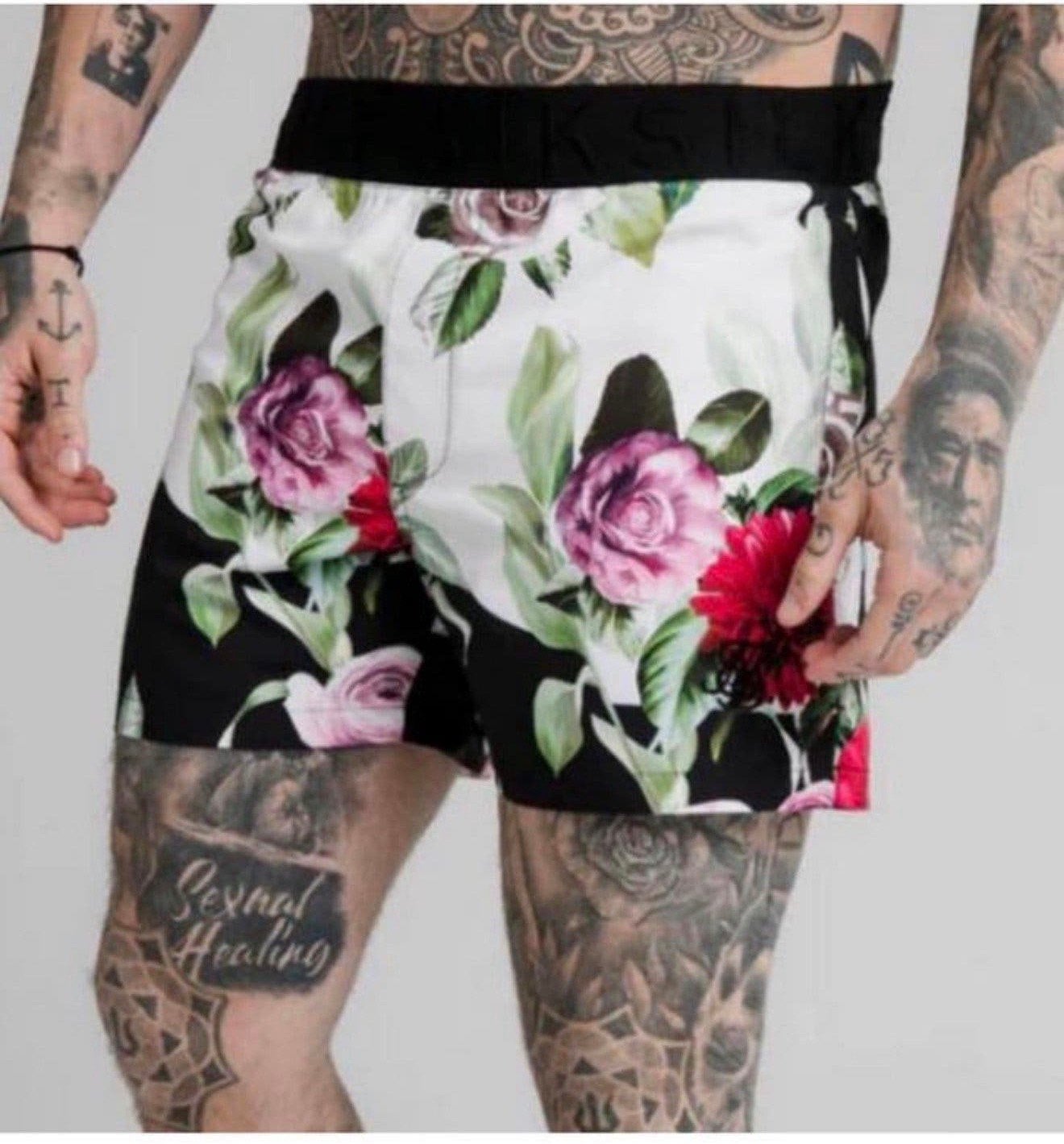 Black Floral Swim Short zwemshort zwembroek heren bloemen, P, Meerkleurig, P, P