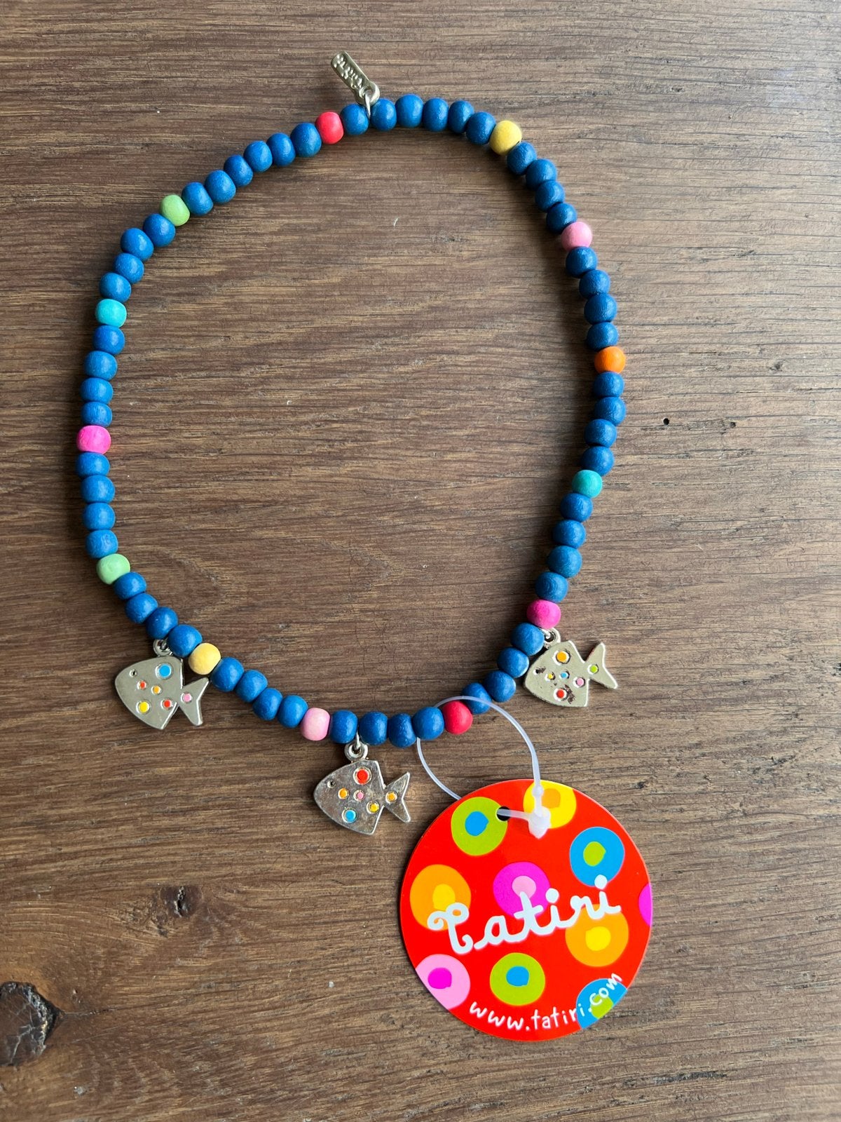 Leuke houten Tatiri ketting: visjes of bolletjes, Ophalen of Verzenden, Nieuw, Blauw, Ketting