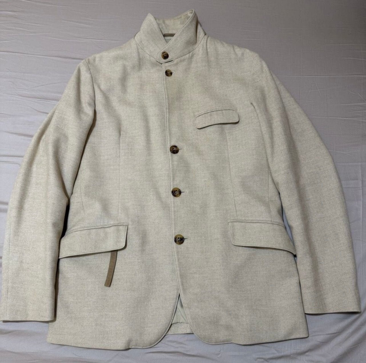 Loro Piana Jas - Beige Herringbone Wol/Katoen/Kasjmier, Ophalen of Verzenden, Zo goed als nieuw, Maat 48/50 (M), Beige