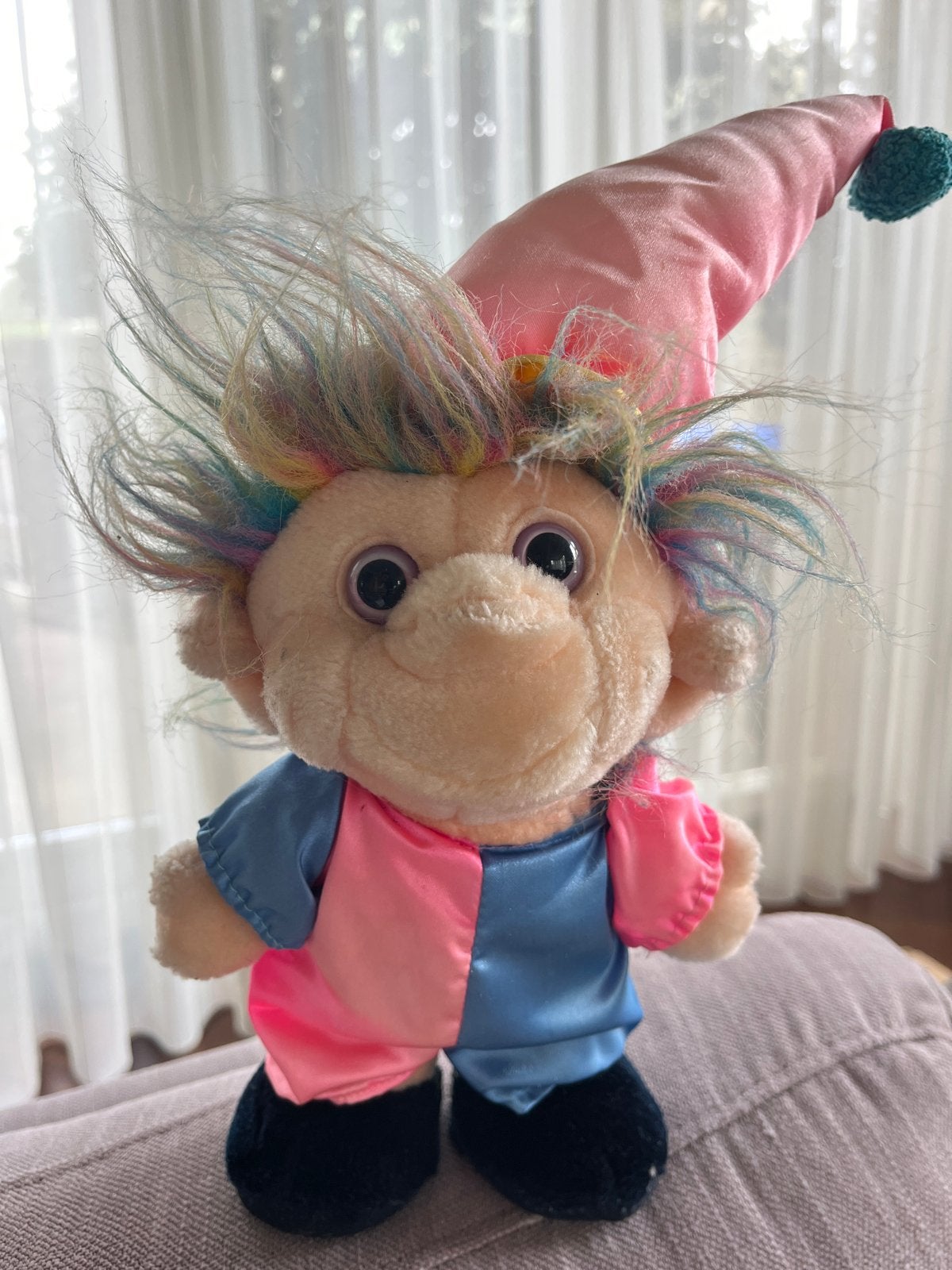 Vintage Troll Knuffel met Roze Puntmuts en Kleurrijk Haar, Ophalen, Overige karakters, Overige typen, Zo goed als nieuw