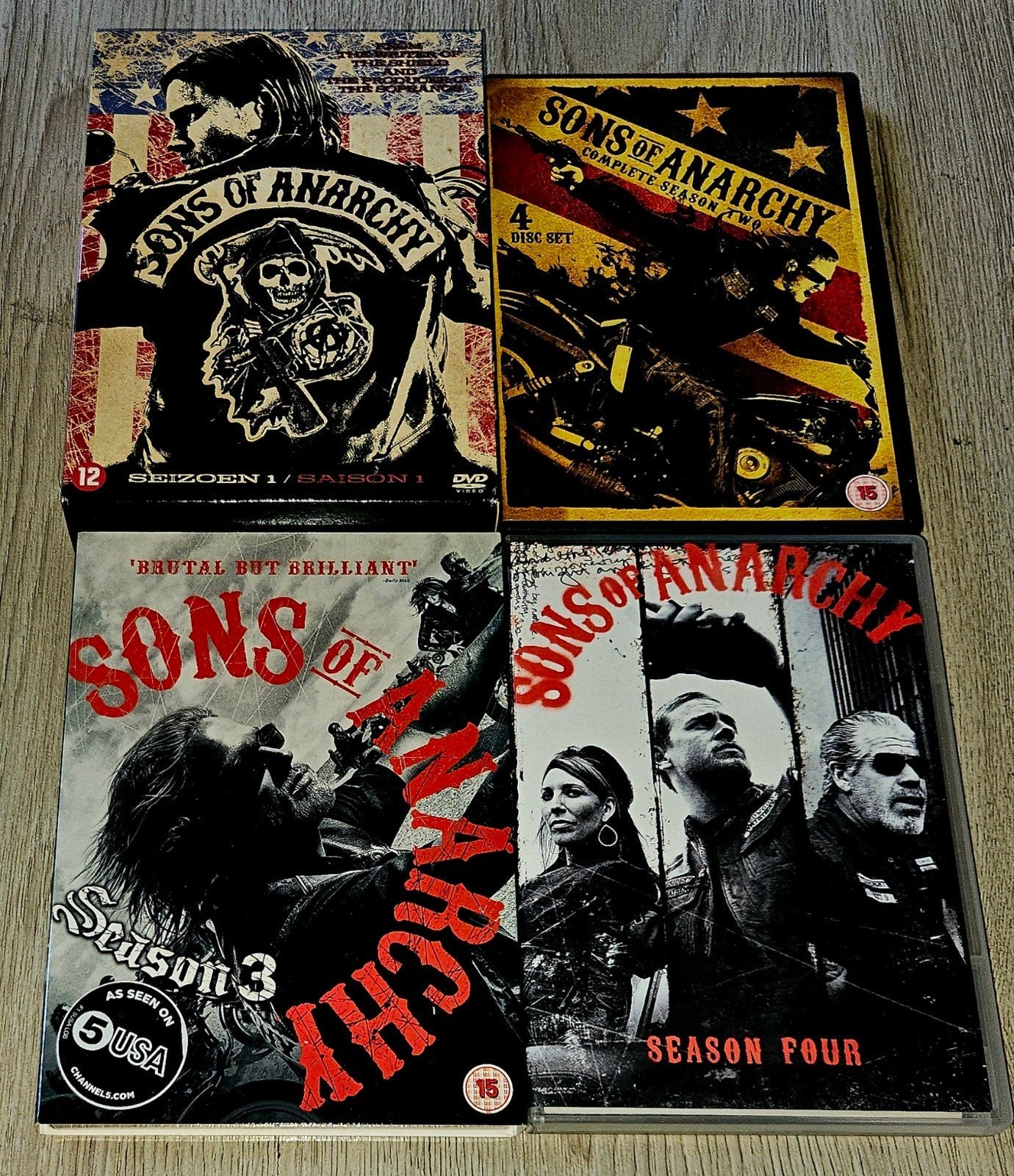Sons of Anarchy - DVD set Seizoen 1-4, Vanaf 16 jaar, Nederlands, Ophalen of Verzenden, Inclusief doosje