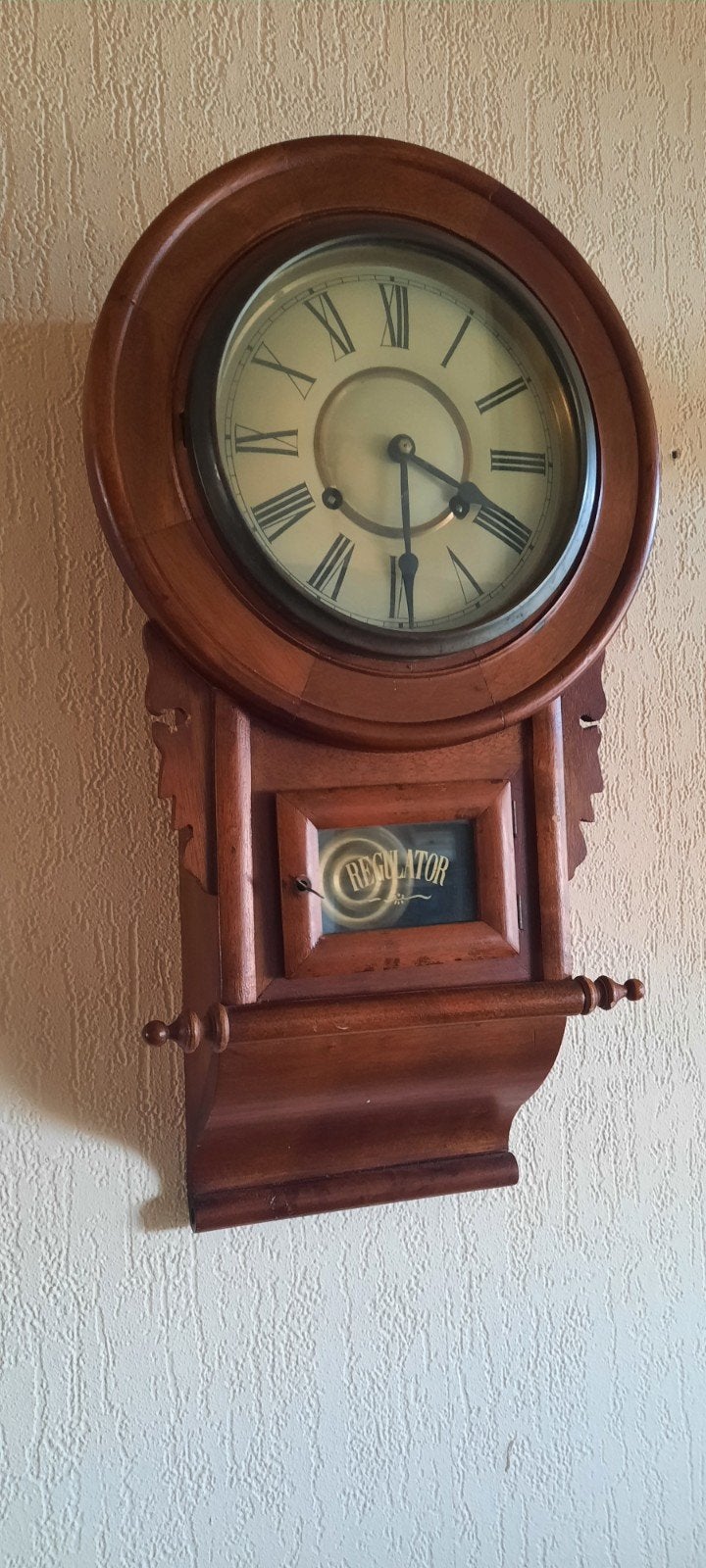 Antieke houten schoolklok / pubklok - Regulator, Ophalen of Verzenden