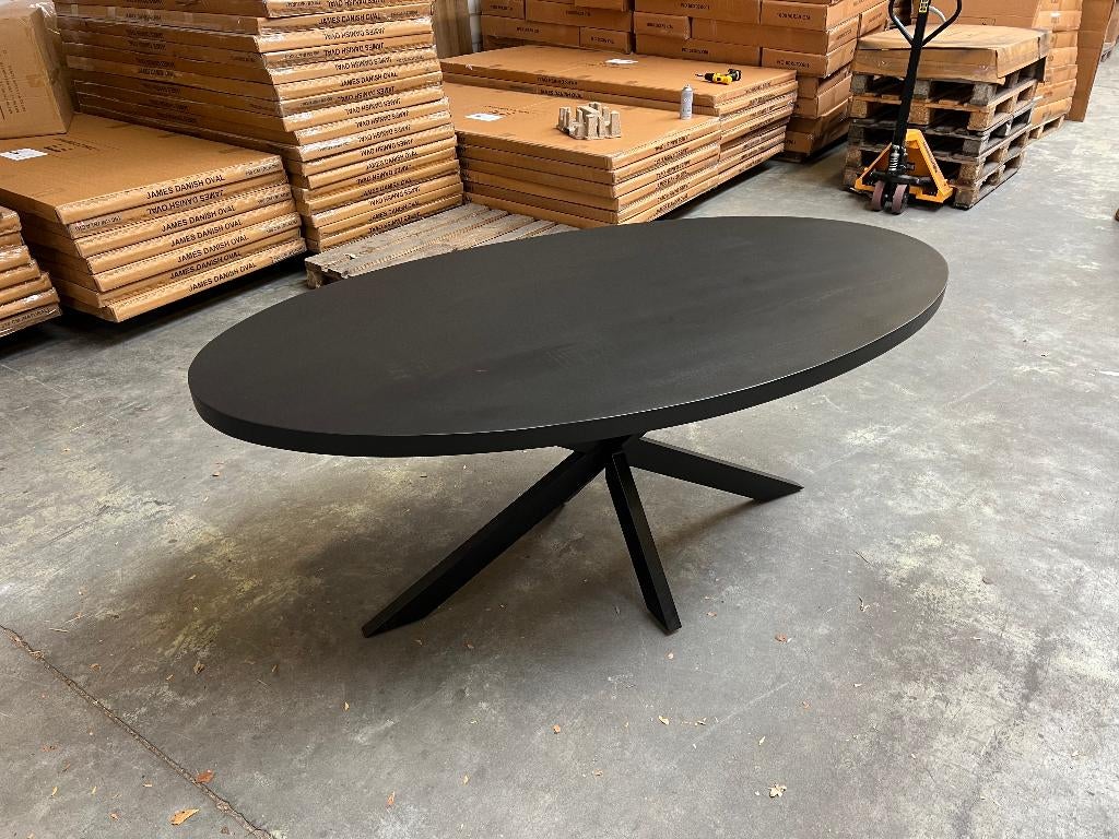 Ovale eettafel 220x100cm black mango incl. spinpoot, Huis en Inrichting, Tafels | Eettafels, Ophalen, Overige materialen, 100 tot 150 cm