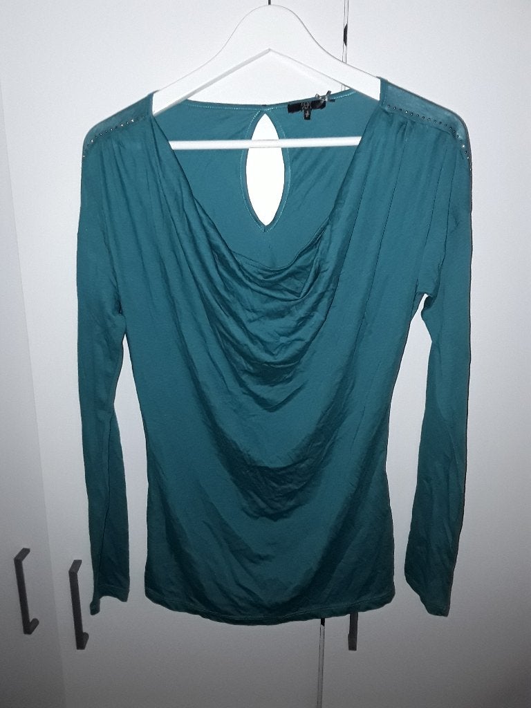 DEPT Blauw/Groene Top Met Waterval Kraag Maat S, Maat 38/40 (M), Blauw, Ophalen of Verzenden, Zo goed als nieuw