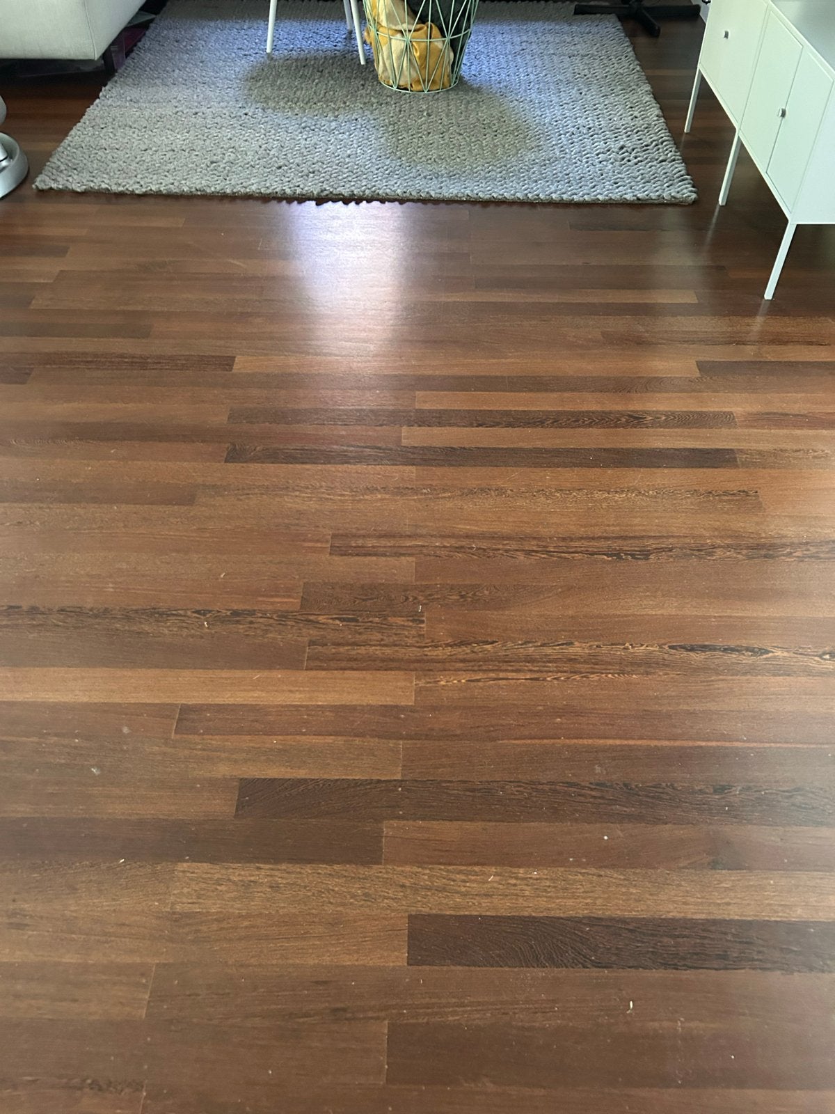 Vintage jaren '60 Wengé houten vloer (32 m2) in goede staat, Ophalen, Gebruikt, 50 tot 150 cm, Vloerdelen of -planken