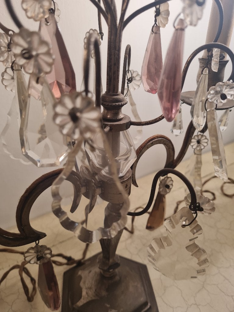 Antieke girandoles, tafellampen o.a. roze kristal p/st 89.95, Ophalen of Verzenden