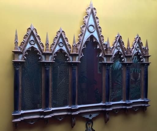 Houten Wandspiegel met geslepen glas (Gothic style), Ophalen, Gebruikt, 100 tot 150 cm, 125 cm of meer