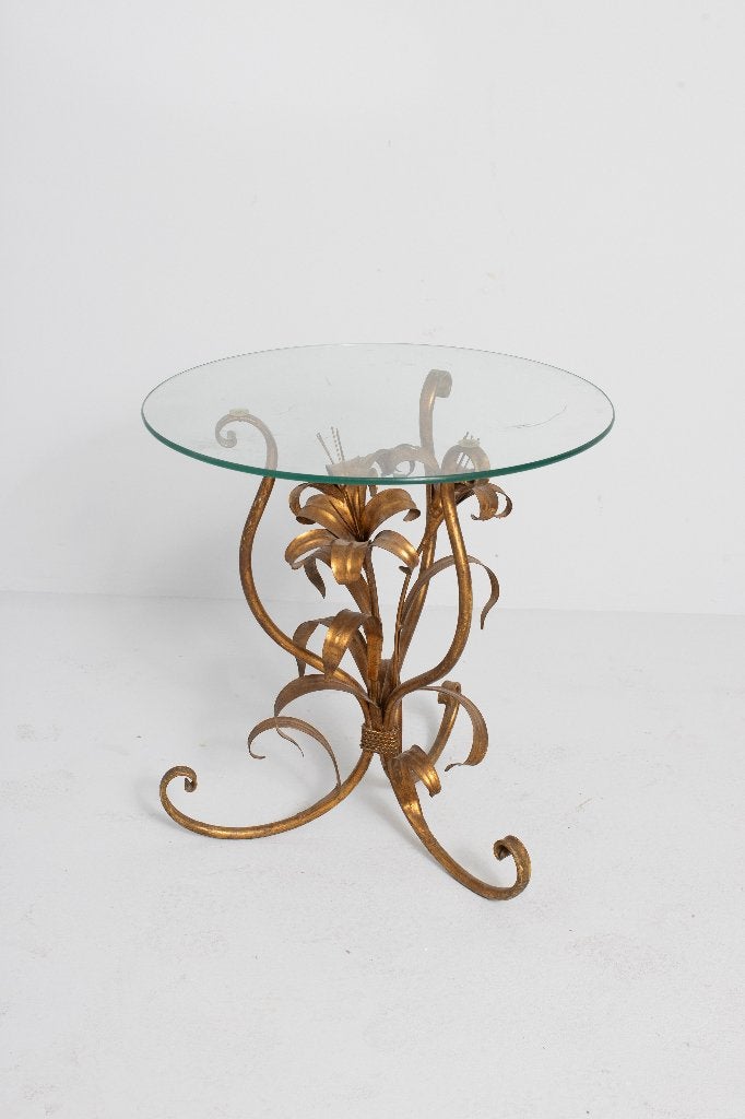 Hans Kögl vintage floral bijzettafel, Minder dan 55 cm, Gebruikt, Rond, Glas