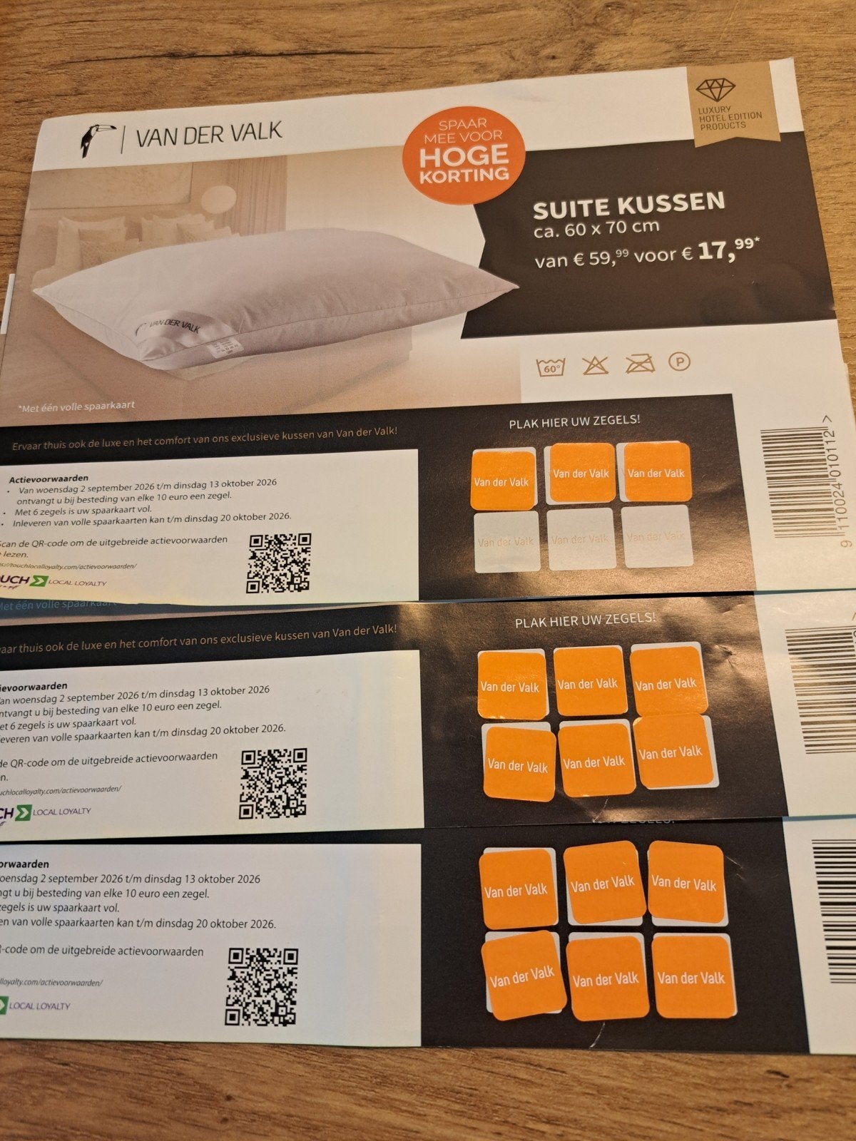 2 1/2 spaarkaart Plus voor Van der Valk suite kussen (60x70), Plus, Ophalen of Verzenden