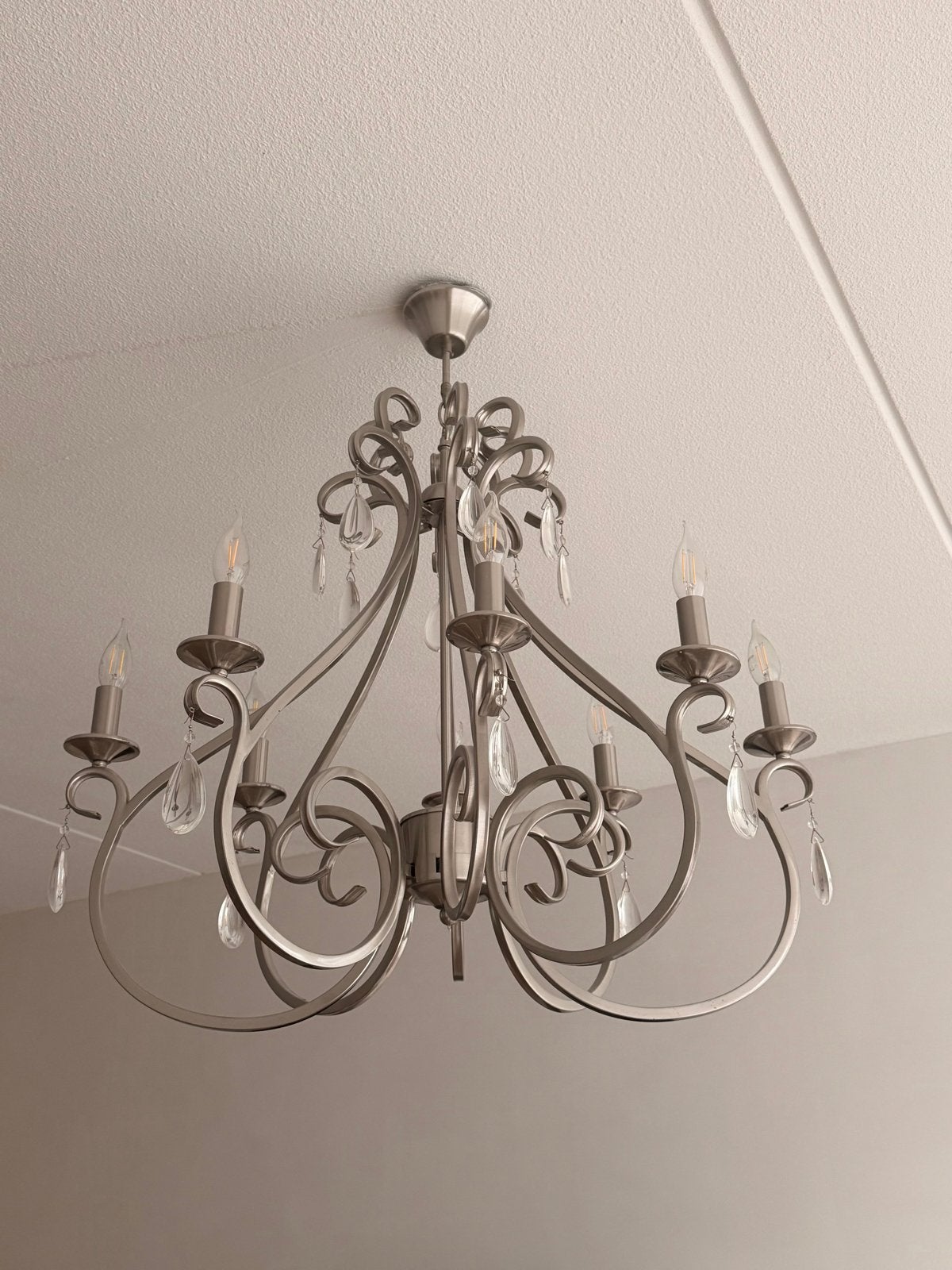 Elegante Hanglamp met Kristallen - Klassiek Design, Ophalen of Verzenden, Zo goed als nieuw, Metaal, E14 (klein)