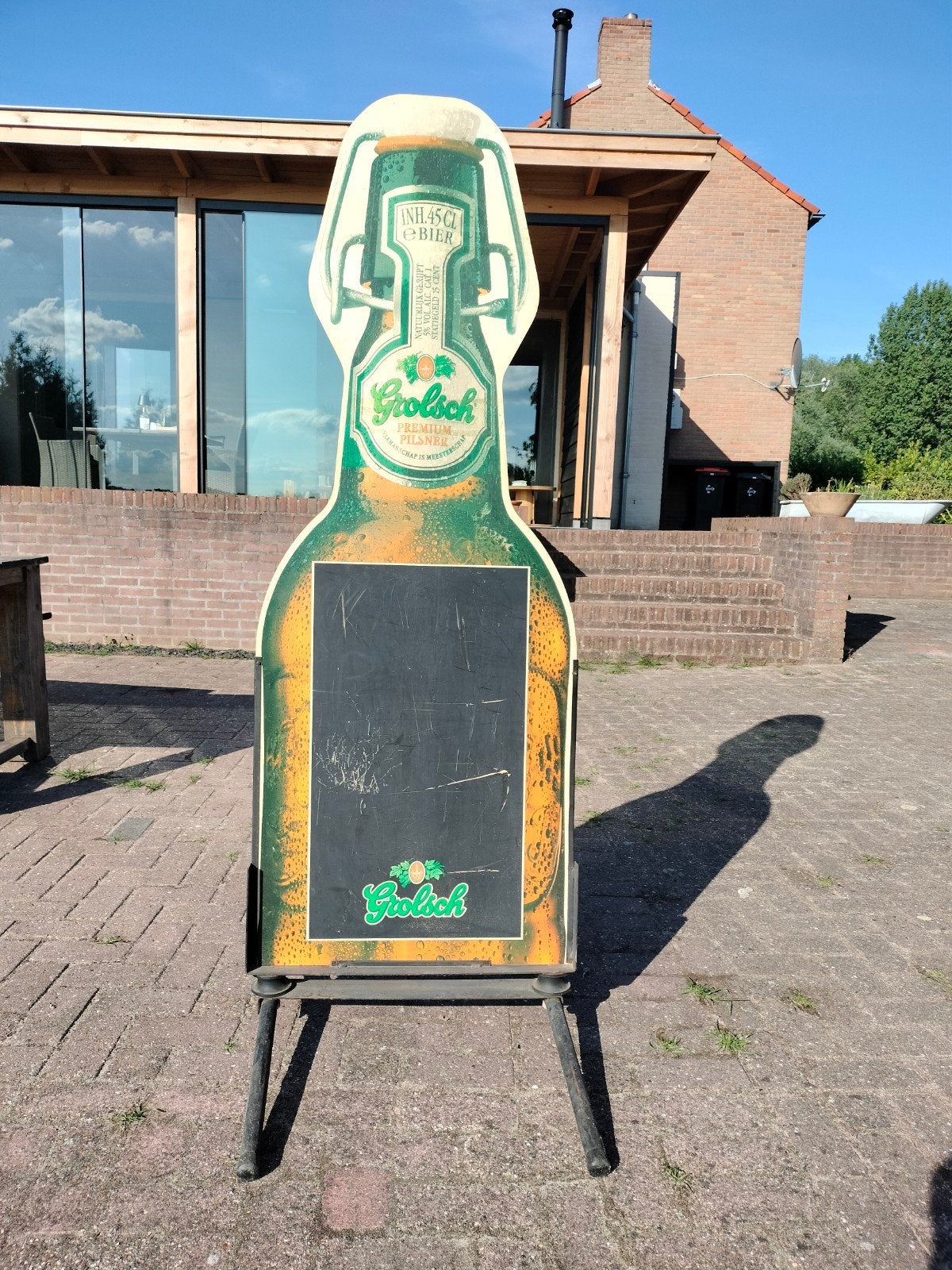 Grolsch stoepbord/krijtbord vintage bruine beugelfles, Verzamelen, Biermerken, Ophalen, Gebruikt, Reclamebord, Plaat of Schild
