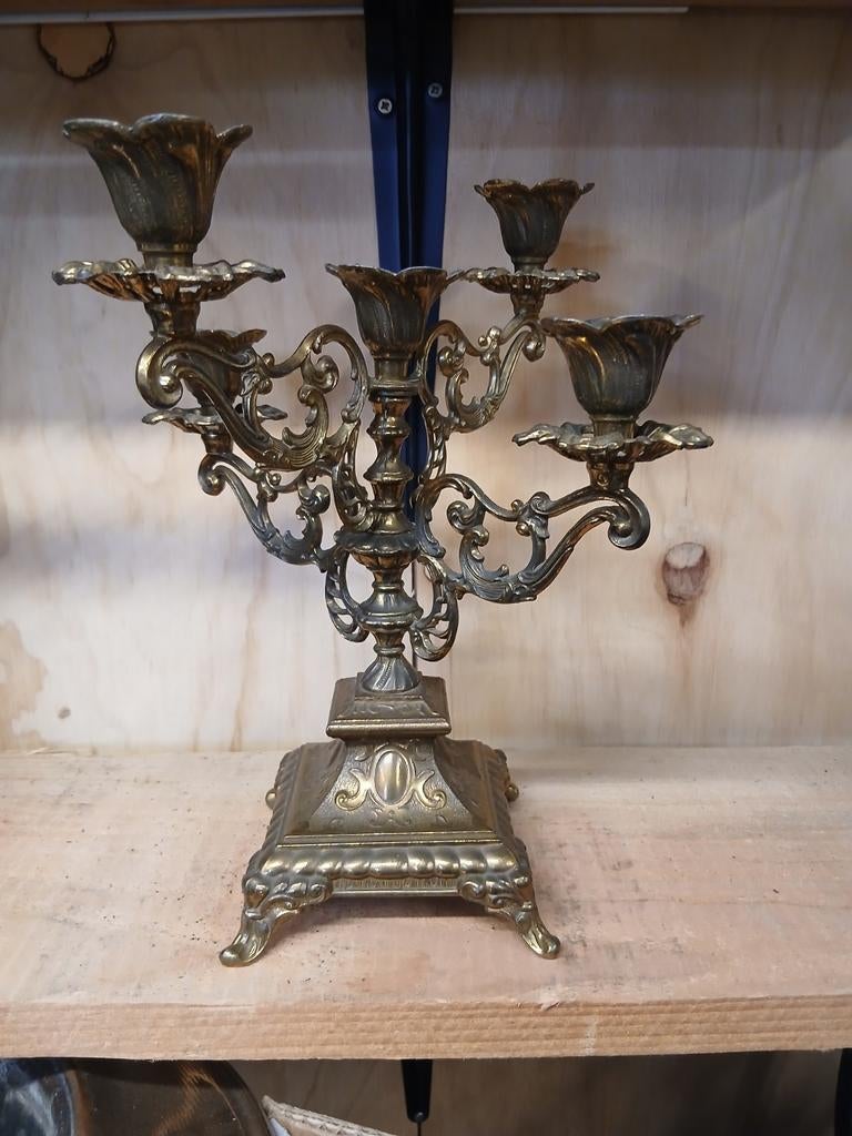Oude Kandelaar met Vijf Armen, Ophalen of Verzenden, Koper of Brons