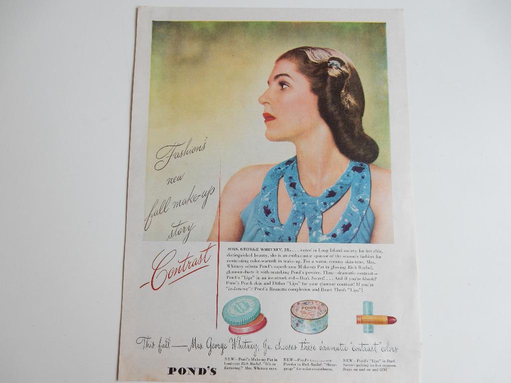 Pond's herfst make-up reclame uit Amerikaans tijdschrift., Verzamelen, Ophalen of Verzenden, 1940 tot 1960, Buitenland, Knipsel(s)