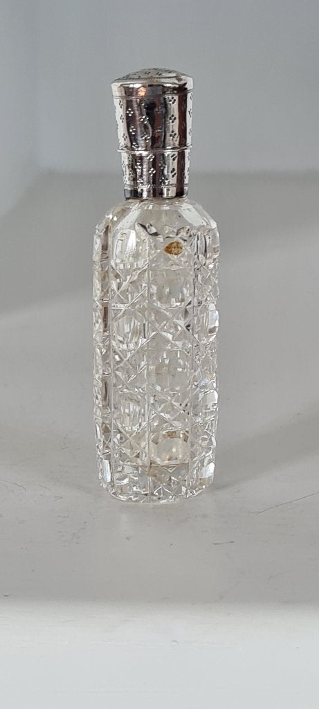Antiek Kristal Parfumflesje Odeurflacon met Zilveren Dop, Ophalen of Verzenden