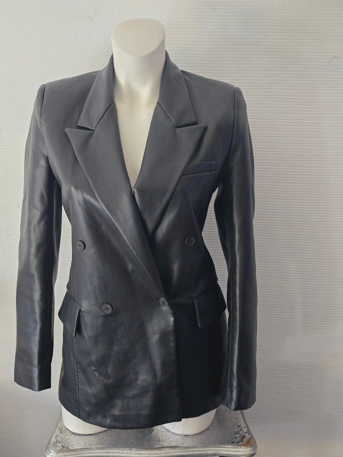 Zara double-breasted blazer in leerlook Maat M, Maat 38/40 (M), Ophalen of Verzenden, Zo goed als nieuw, Jasje