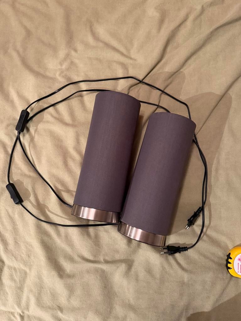 Set van 2 Leen Bakker Bijzetlampen - Grijs, Minder dan 45 cm, Minder dan 55 cm, Metaal of Aluminium, Rond