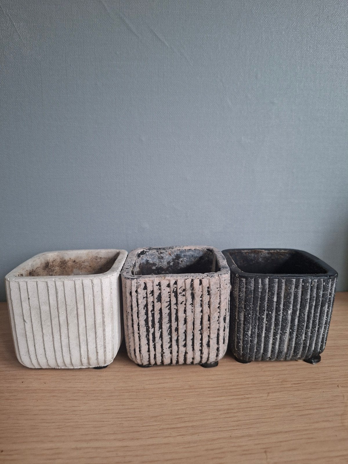 Set van 3 vierkante bloempotten in verschillende kleuren, Gebruikt, Vierkant, Ophalen of Verzenden, Balkon