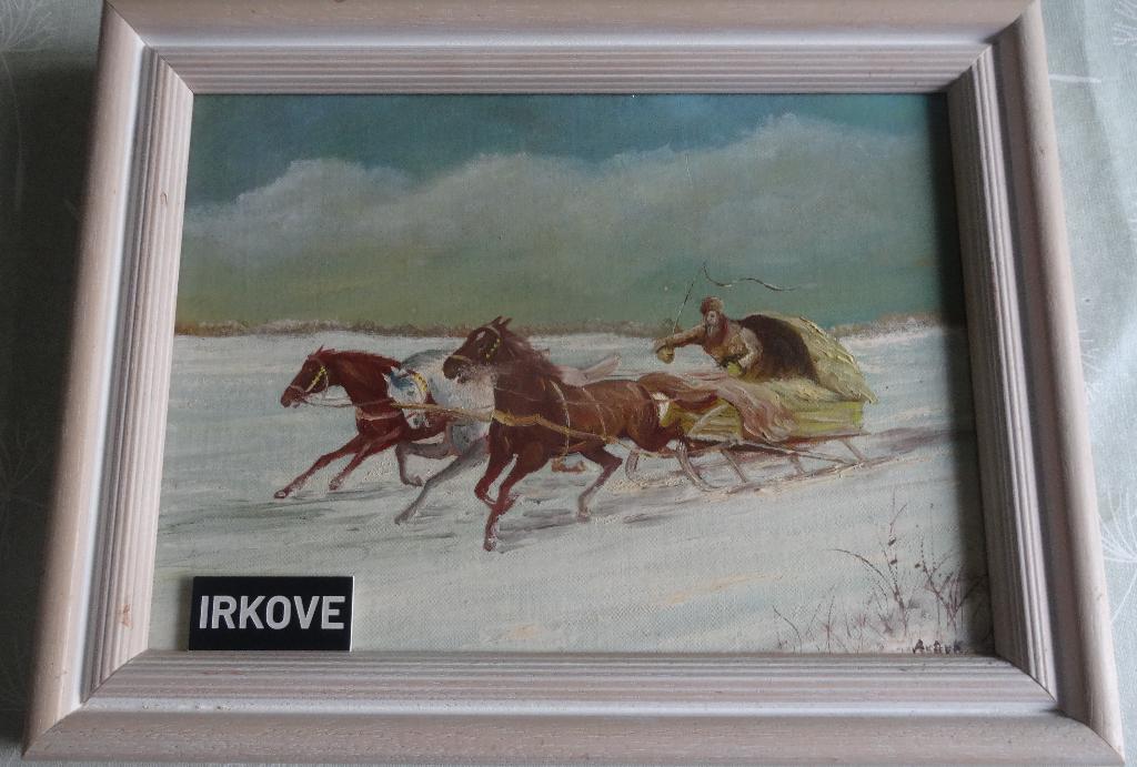 TROJKA IN DE SNEEUW * OLIEVERF OP PANEEL * In Lijst, Verzenden