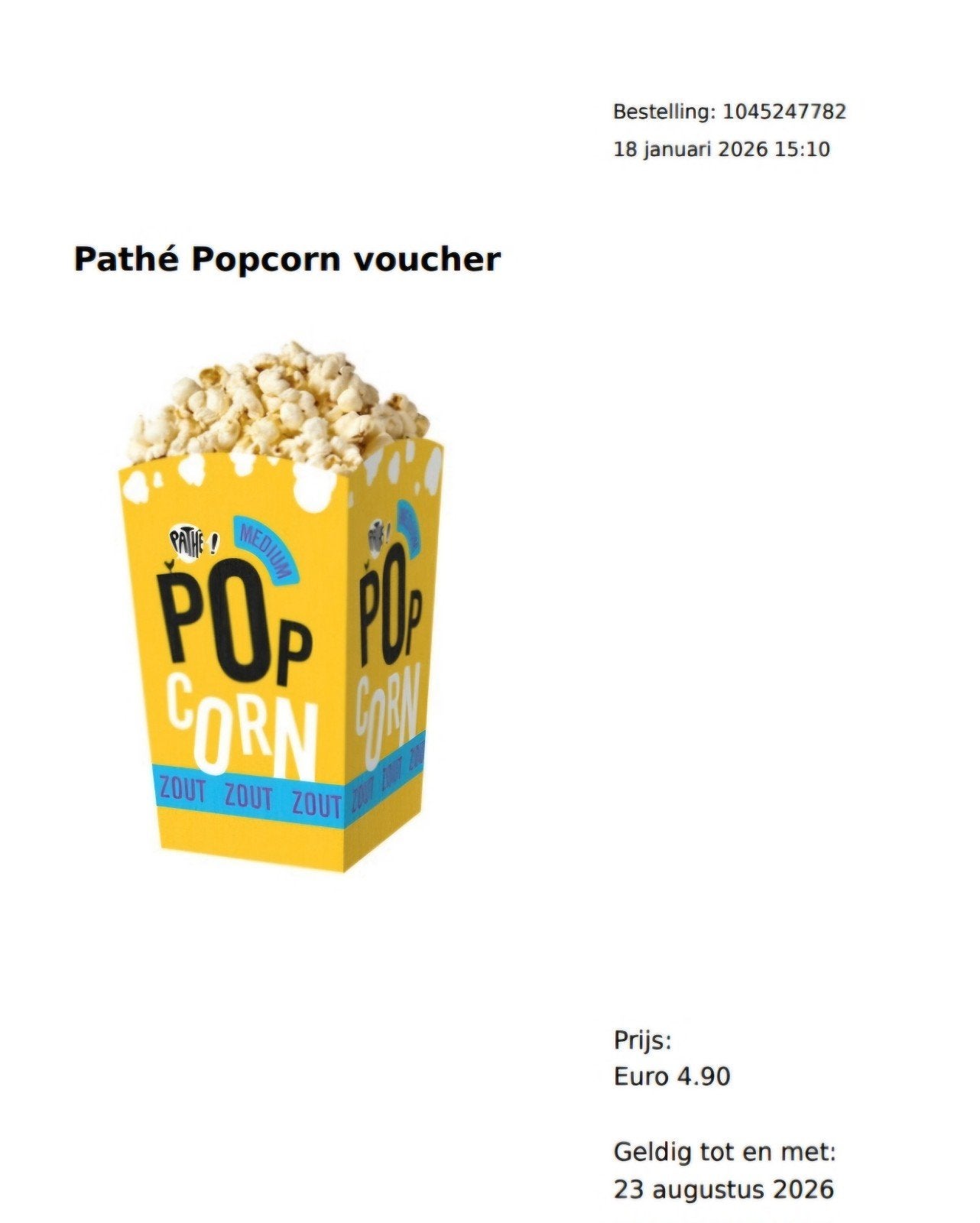 Pathé popcorn voucher (2x), Twee personen, Overige soorten, Overige typen