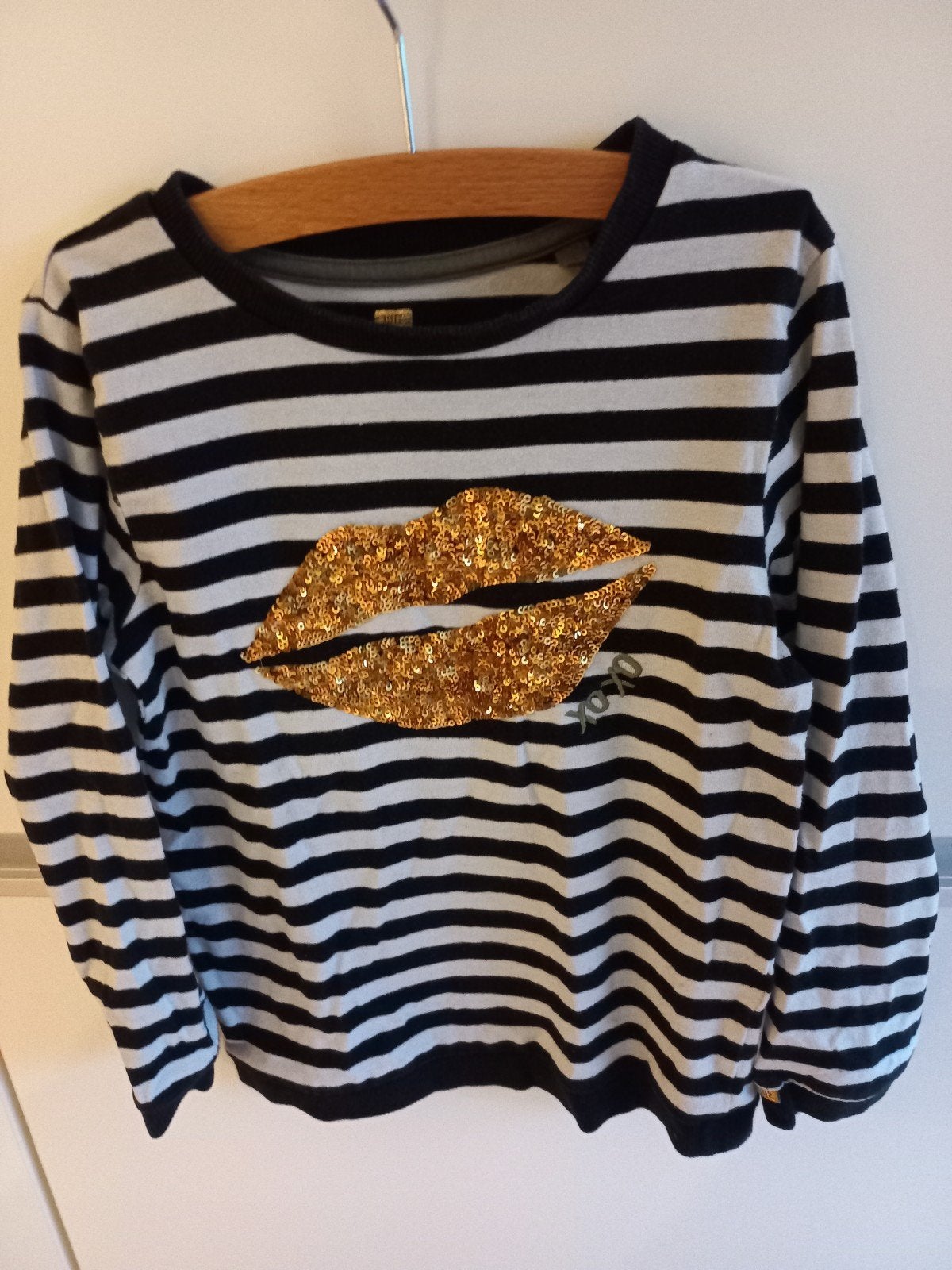 WE longsleeve zwart wit gestreept met gouden pailletten, Kinderen en Baby's, Gebruikt, WE, Meisje, Ophalen of Verzenden