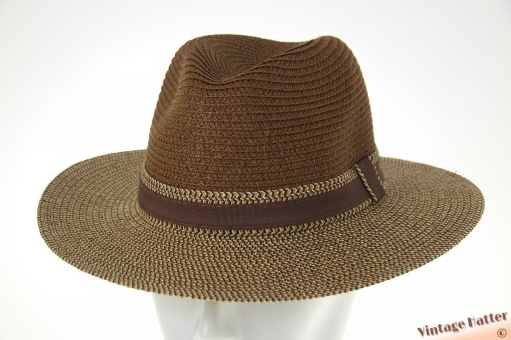 Zomer gleufhoed Hawkins beige met bruine kroon 55-57 nieuw, Hoed, Hawkins, Nieuw, One size fits all