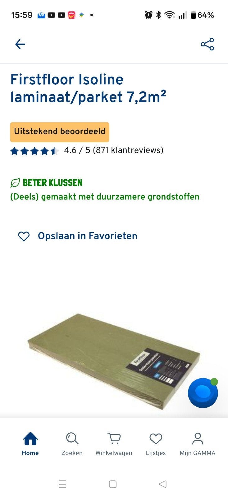Firstfloor Isoline ondervloer, 7 nieuwe platen (5 M2), Doe-het-zelf en Verbouw, Ophalen, Overige materialen, 30 cm of meer, 50 tot 150 cm