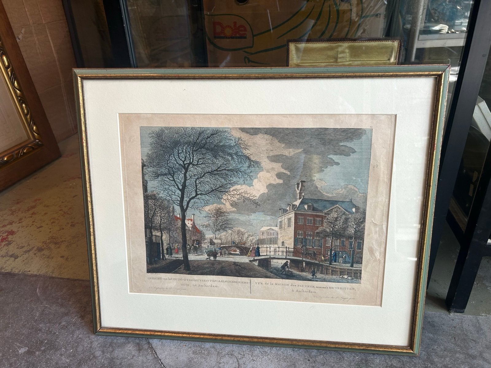 Prent Aalmoezeniershuis Amsterdam, Pierre Fouquet jr. 1789, Ophalen, Ingelijst, Stadsgezicht, Gravure