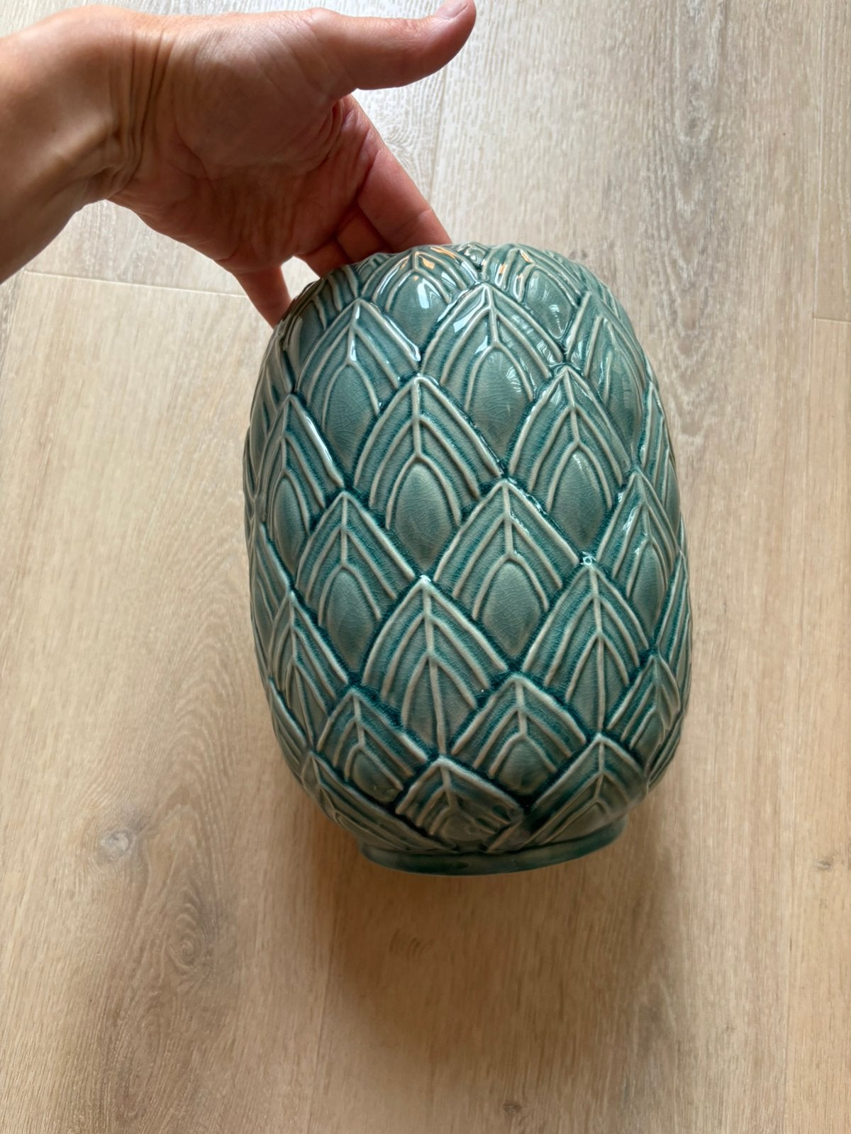 Kwantum vaas aardewerk geglazuurd groen ananas, Verzenden, Zo goed als nieuw