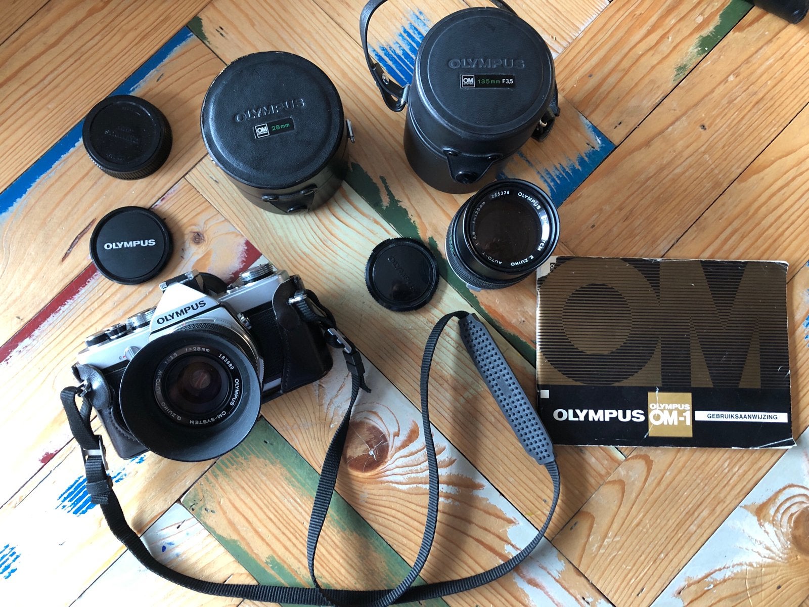 Olympus OM1 met 28mm en 135mm, Ophalen of Verzenden, Zo goed als nieuw, Spiegelreflex, Olympus