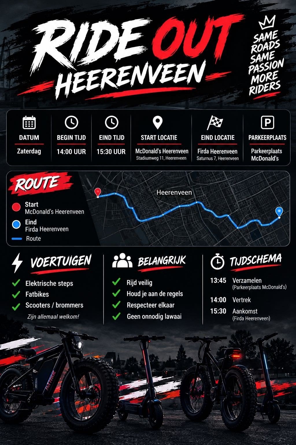 ride out, Drie personen of meer, September
