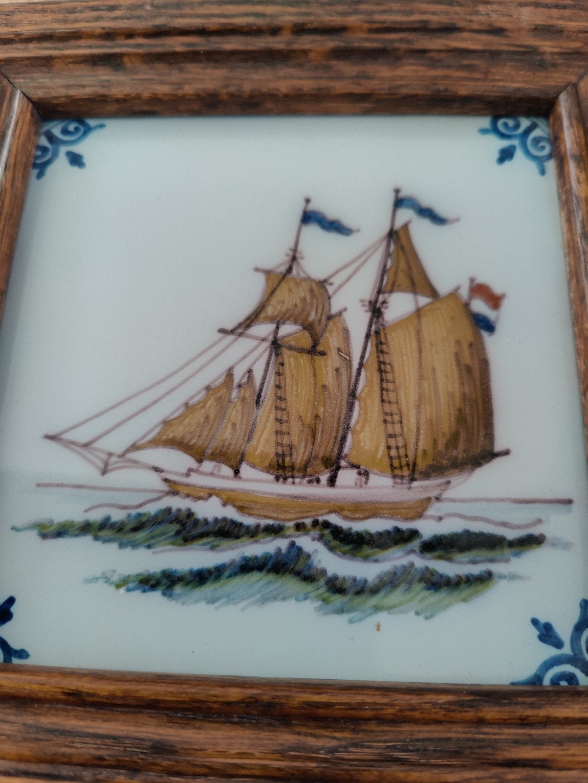 Oud-Hollandse tegel: Tichelaars Makkum Schip in Lijst, Antiek en Kunst, Ophalen of Verzenden