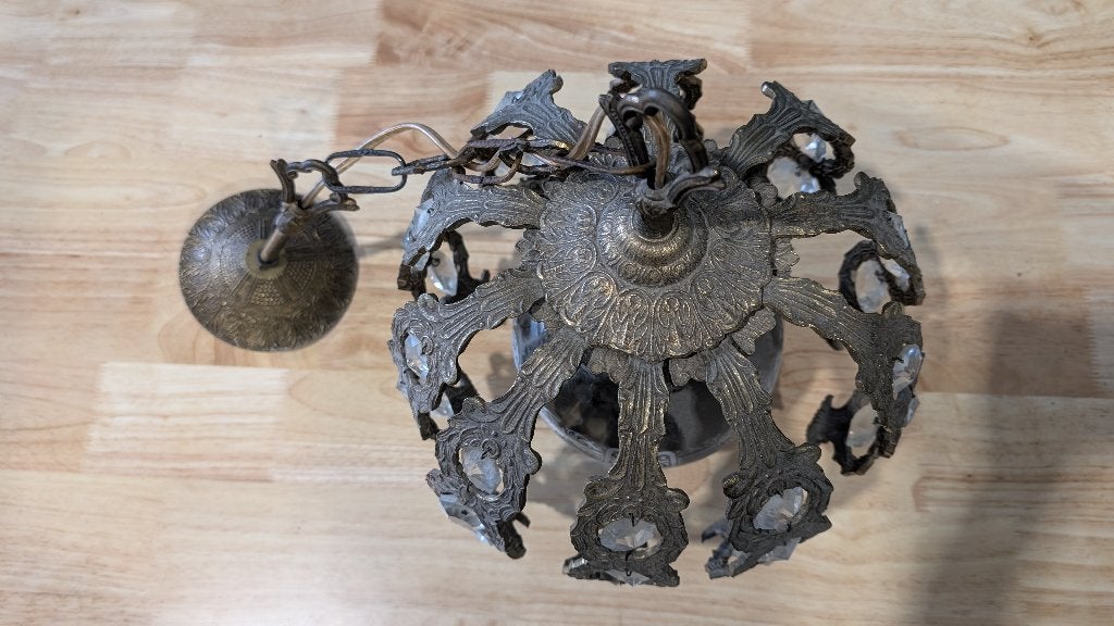 Vintage lamp d30 cm.Messing met glas compleet, Ophalen of Verzenden, Gebruikt, Glas, Vintage, klassiek, gothic, kasteel
