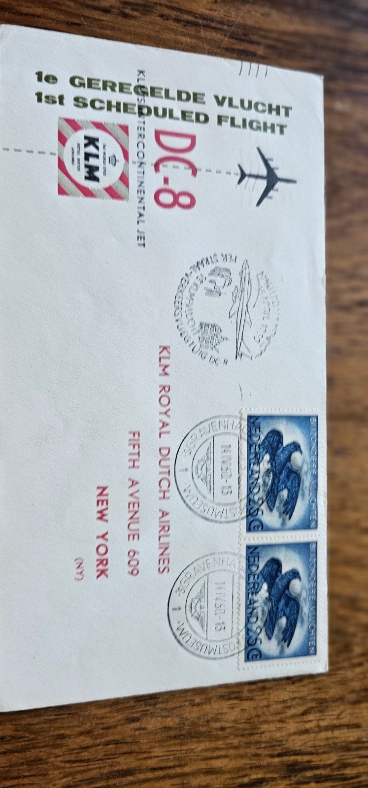 Envelop 1e KLM vlucht DC-8 New York 1960, Verzamelen, Verzenden, Overige typen
