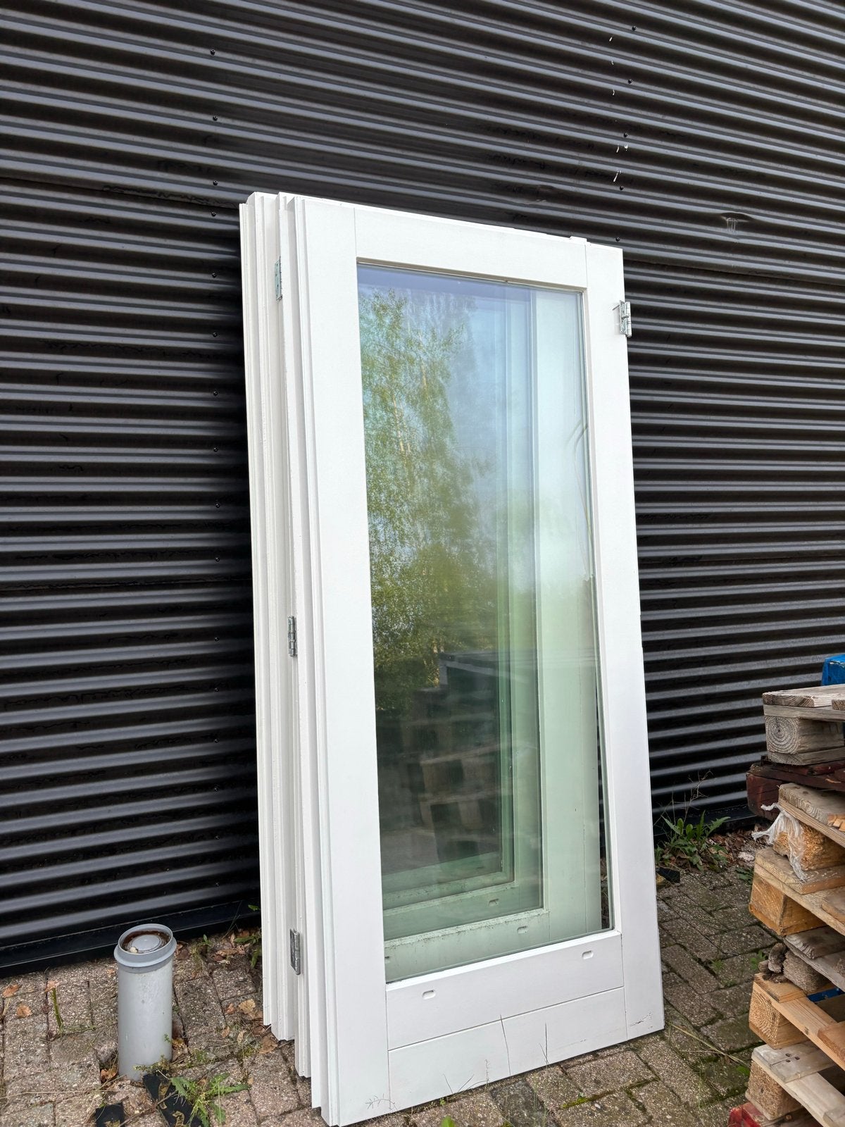 Meranti buitendeur met isolatieglas en lage borstwering, Doe-het-zelf en Verbouw, Deuren en Horren, Gebruikt, 80 tot 100 cm, Ophalen of Verzenden