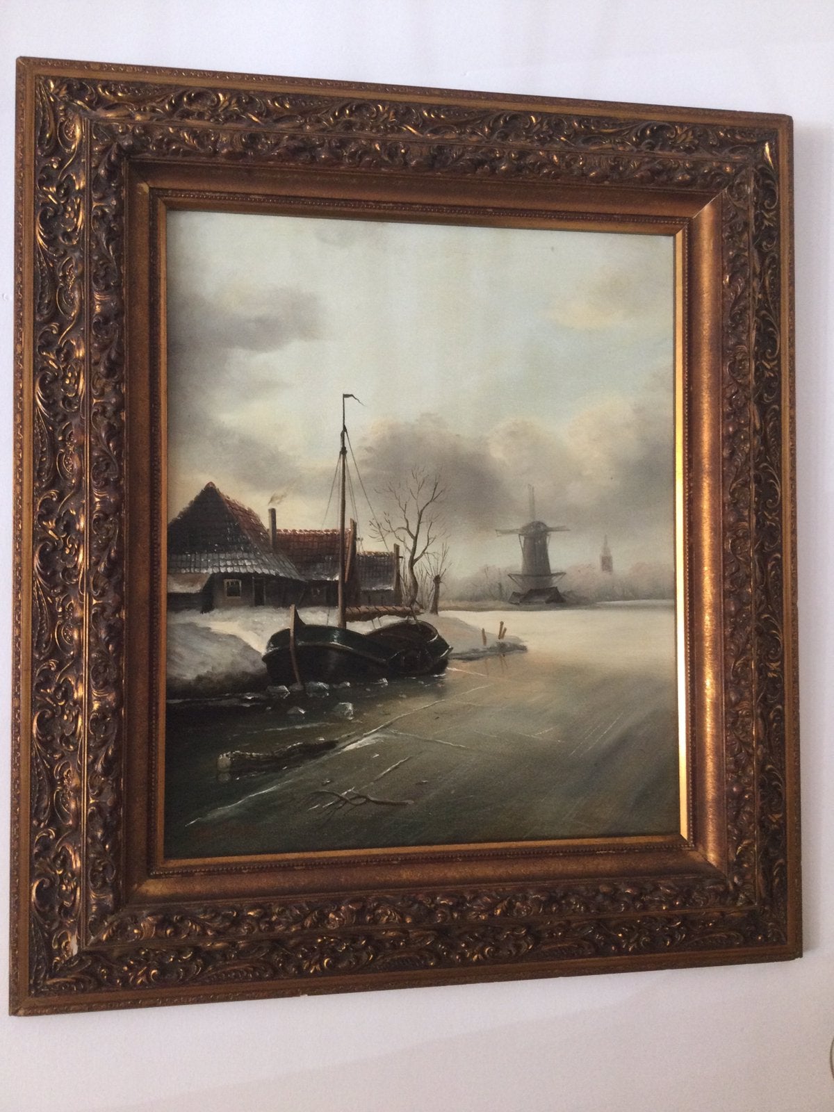 Mooi winter landschap, Antiek en Kunst, Kunst | Schilderijen | Klassiek, Ophalen, Paneel, Realistisch, Bijzondere lijst