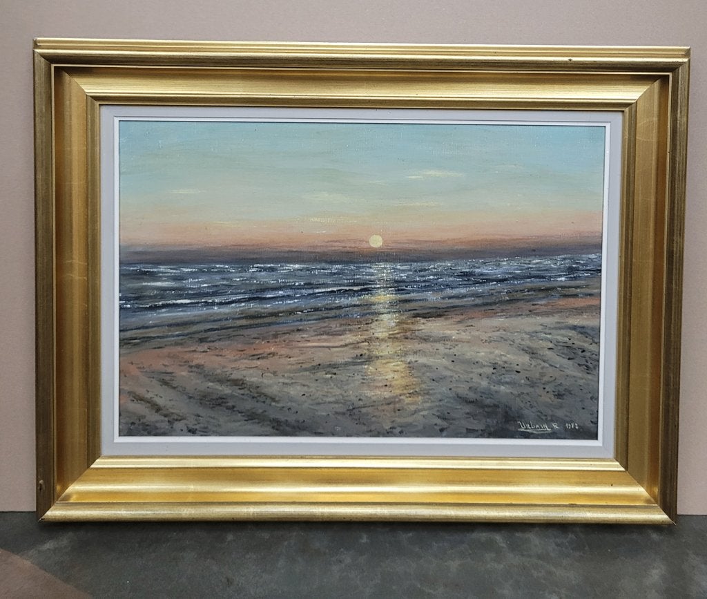 Raymond URBAIN, avondlicht aan zee, Ophalen of Verzenden, Gedateerd, Olieverf, Doek