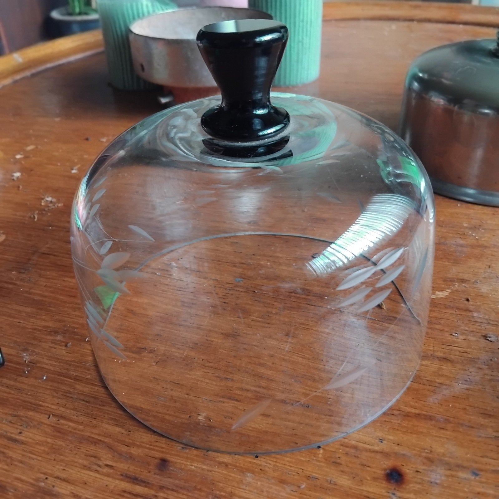 glazen serveerstolp met een zwarte knop,, Antiek en Kunst, Ophalen of Verzenden