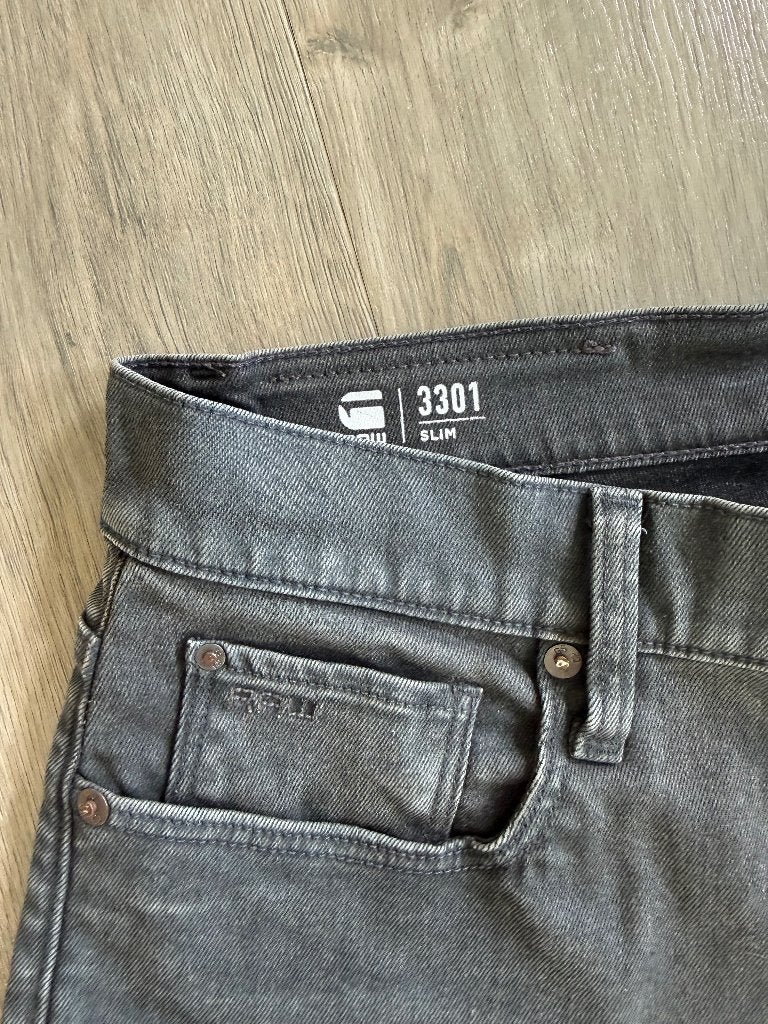G-star RAW 3301 slim jeans heren mt 31/34 antraciet grijs, G-Star Raw, W32 (confectie 46) of kleiner, Ophalen of Verzenden, Zo goed als nieuw