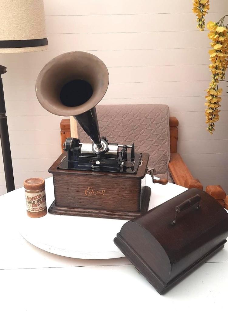 Edison Standard fonograaf Model B uit 1905, originele hoorn, Antiek en Kunst, Antiek | Tv's en Audio, Ophalen