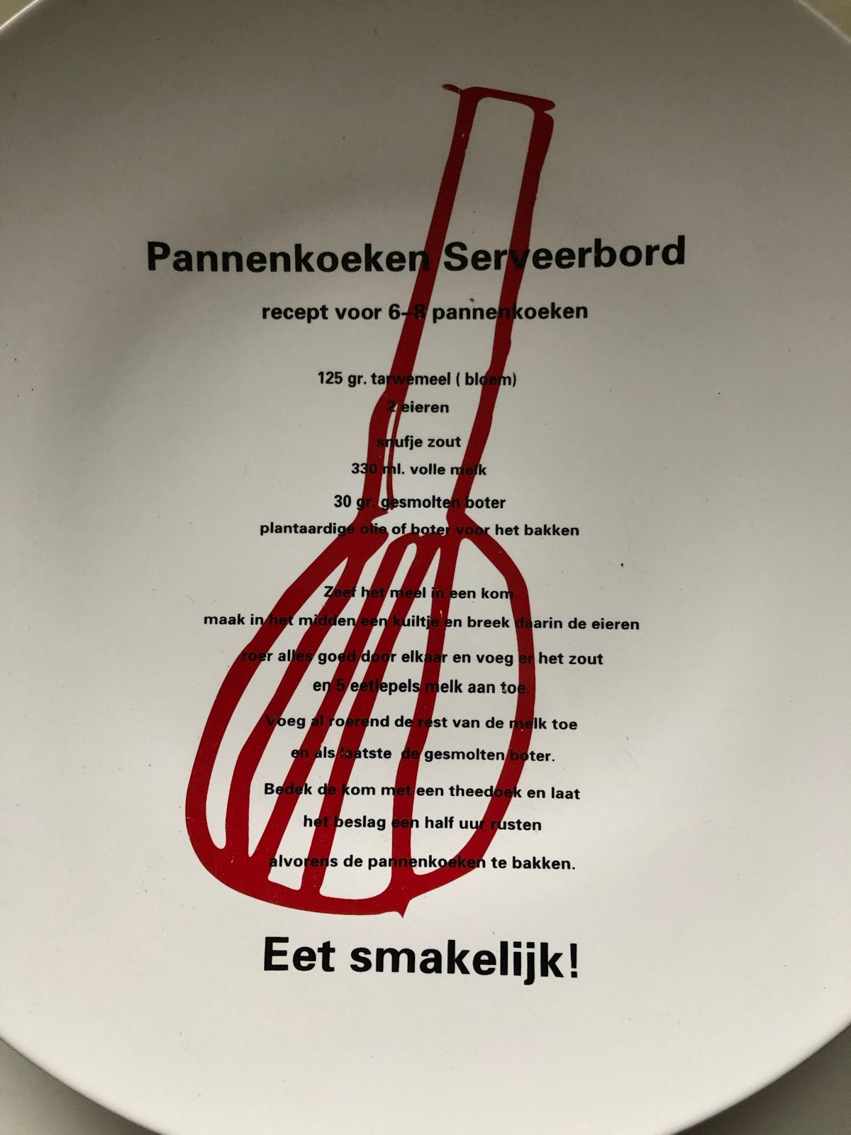 Pannenkoeken Serveerbord met Recept - Wit/Rood, Overige merken, Keramiek, Ophalen of Verzenden, Zo goed als nieuw