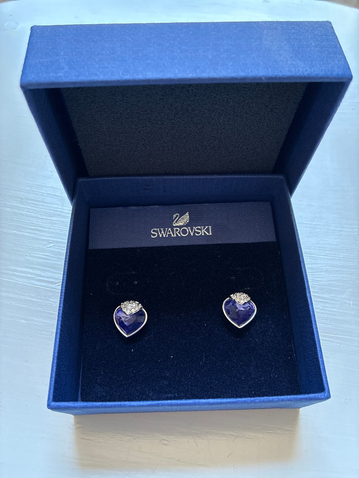 Originele Swarovski Oorbellen - Hartjes in Paars, Met kristal, Overige materialen, Blauw, Ophalen of Verzenden