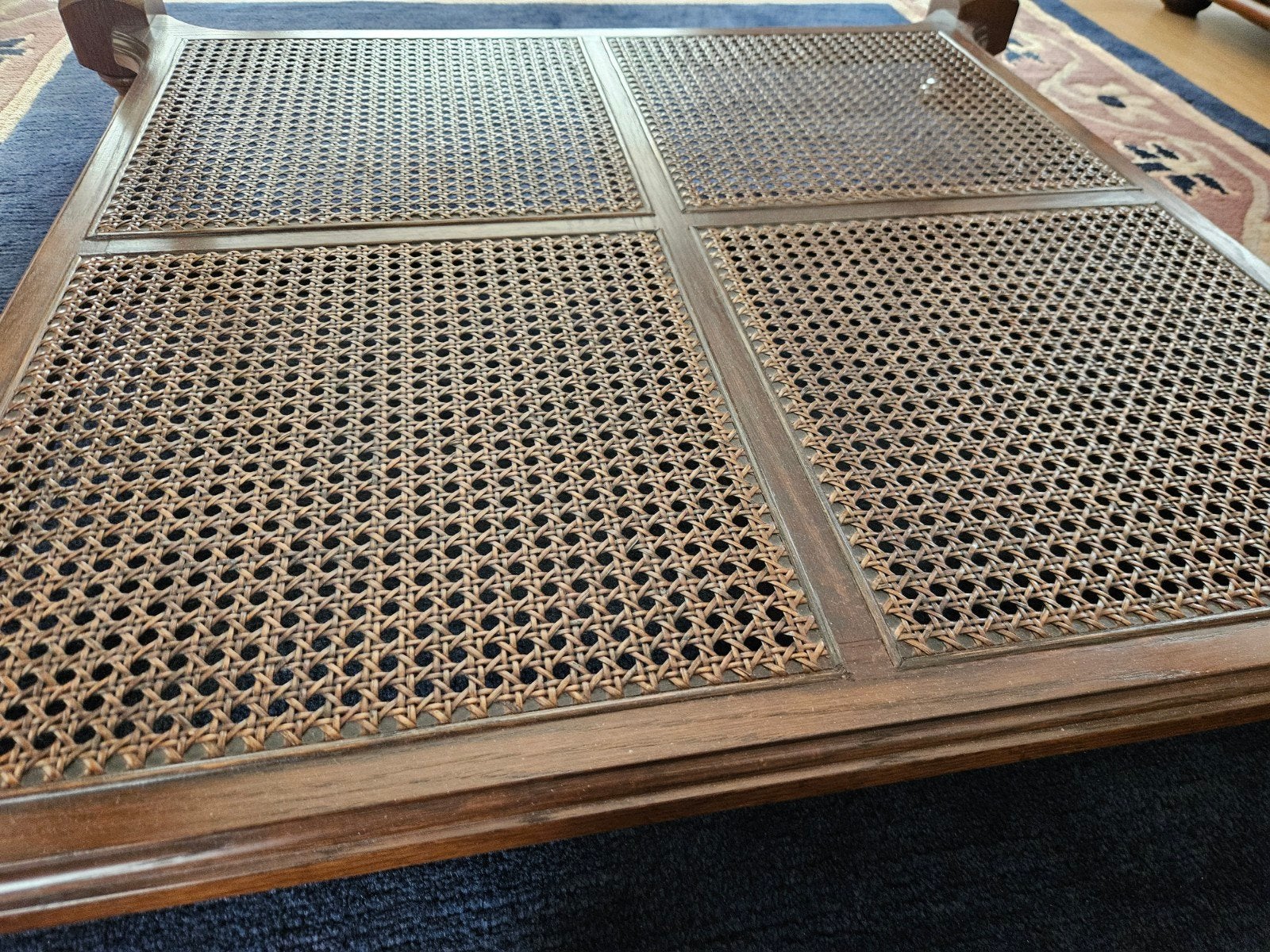 Prachtige eikenhouten tafel met facet geslepen glasplaat, Ophalen, 50 tot 100 cm, Klassiek, 50 tot 100 cm