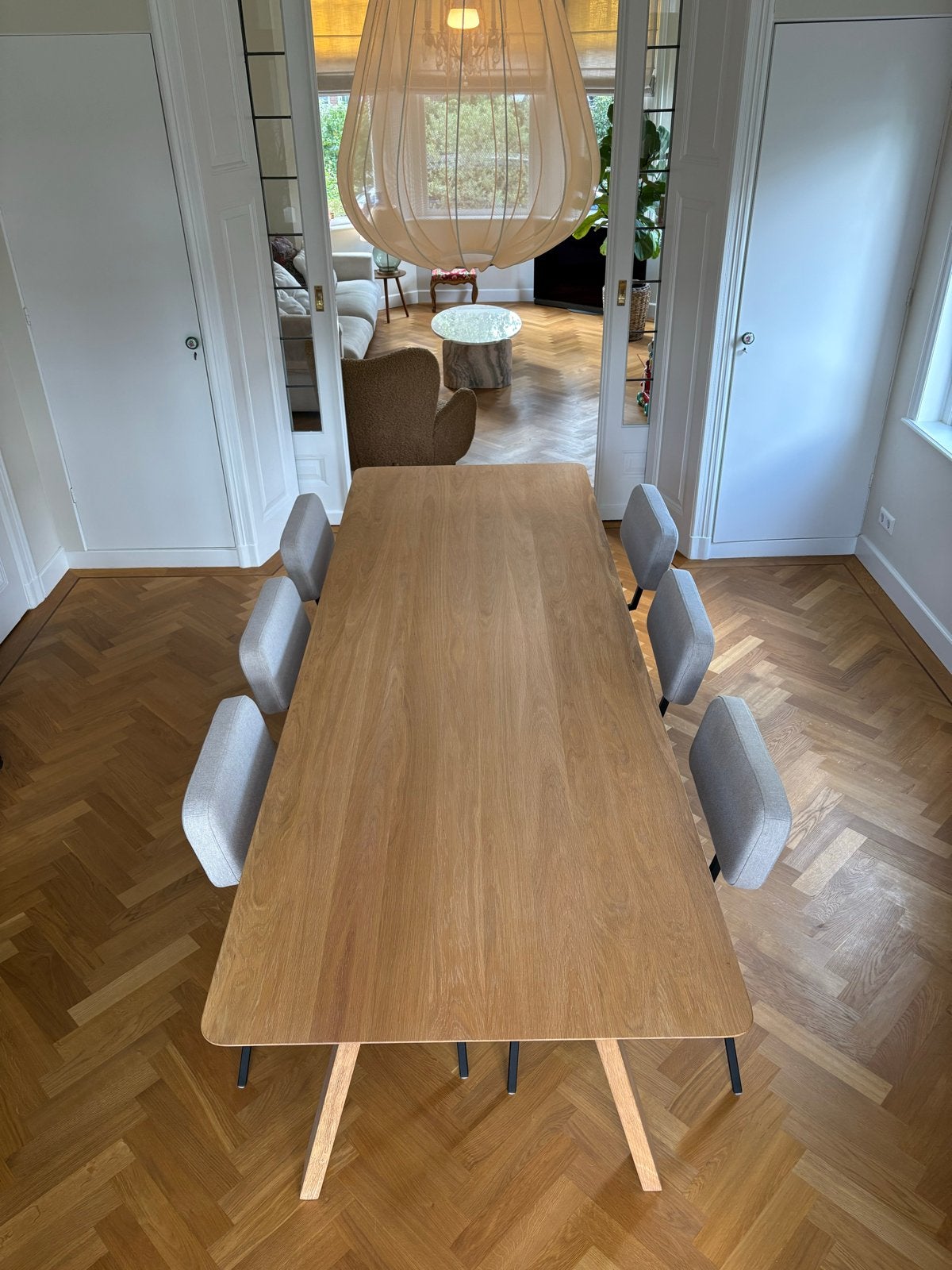 Studio Henk eettafel Legno met 6 Ode stoelen, Huis en Inrichting, Tafels | Eettafels, Ophalen, Eikenhout, 200 cm of meer, 50 tot 100 cm