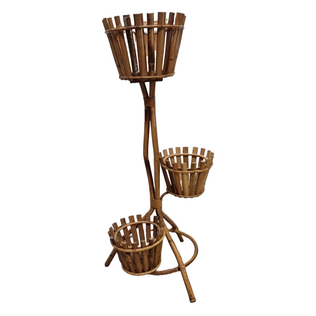 Vintage bamboe en rotan plantenstandaard, Ophalen, Overige materialen, Gebruikt, Minder dan 60 cm