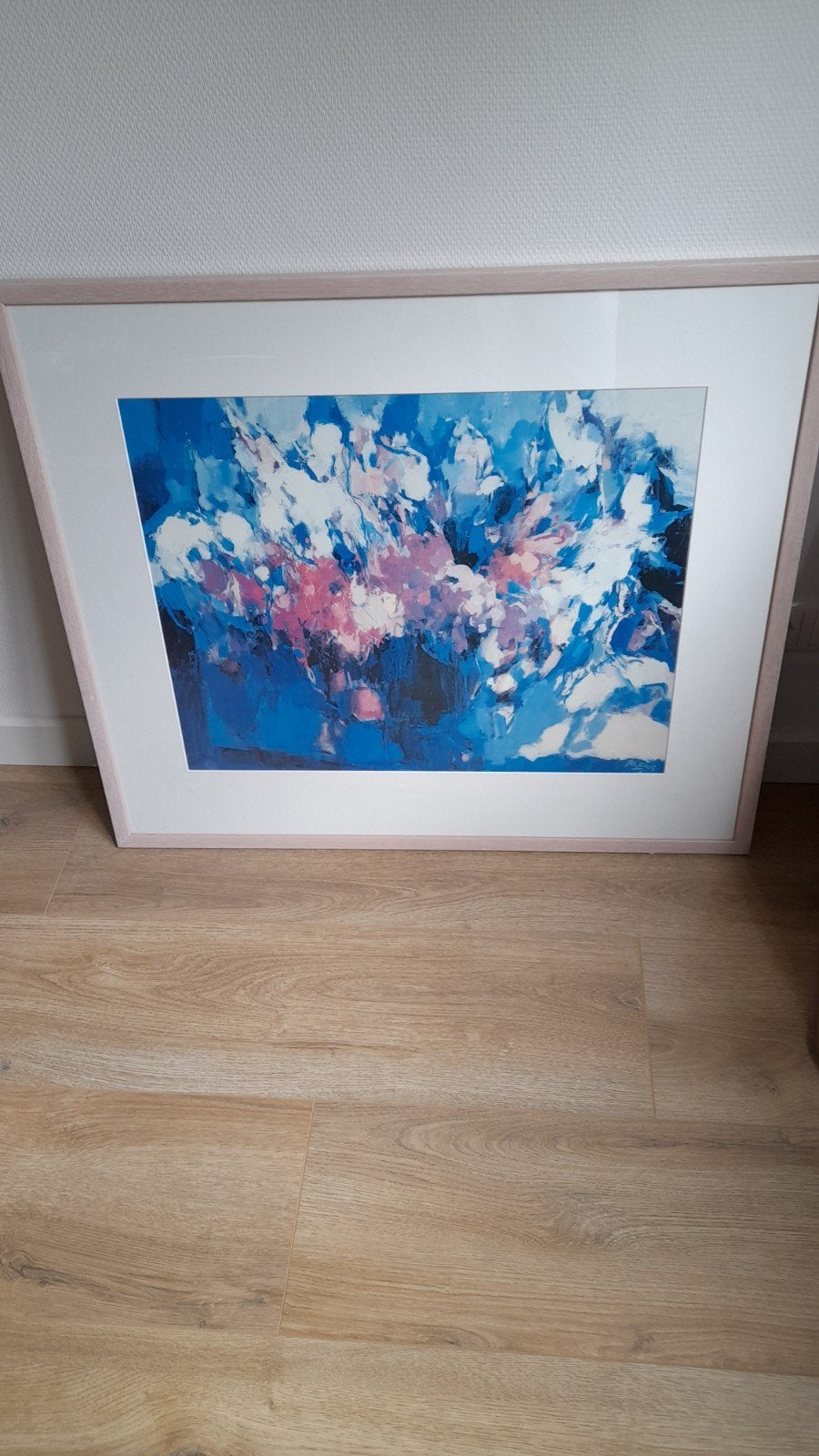 Jos Leurs - Abstracte bloemen in blauw en roze, Ophalen, Ingelijst, Bloemen