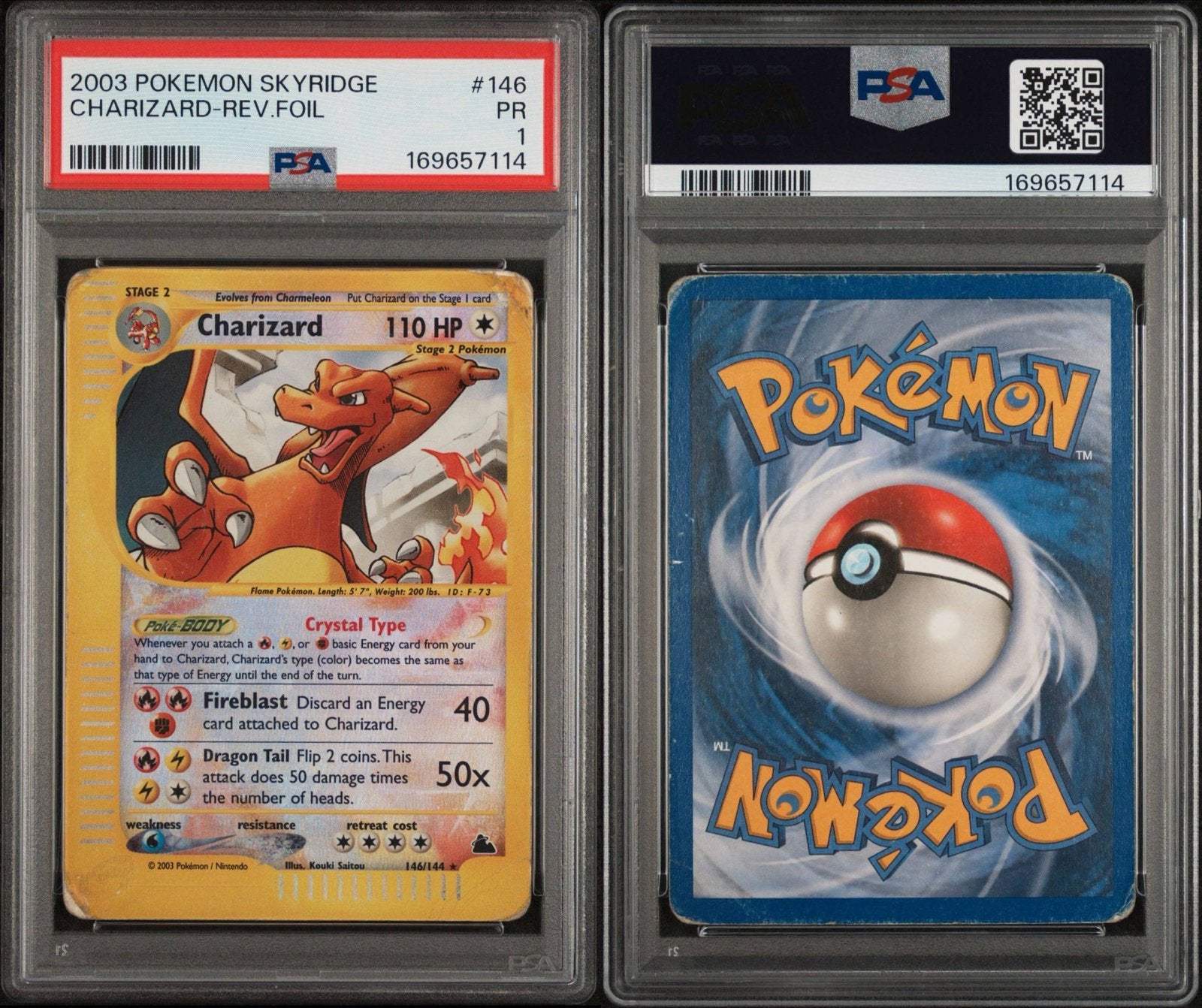 2003 Pokémon Skyridge Charizard Reverse Foil PSA 1, Ophalen of Verzenden, Gebruikt, Losse kaart, Foil