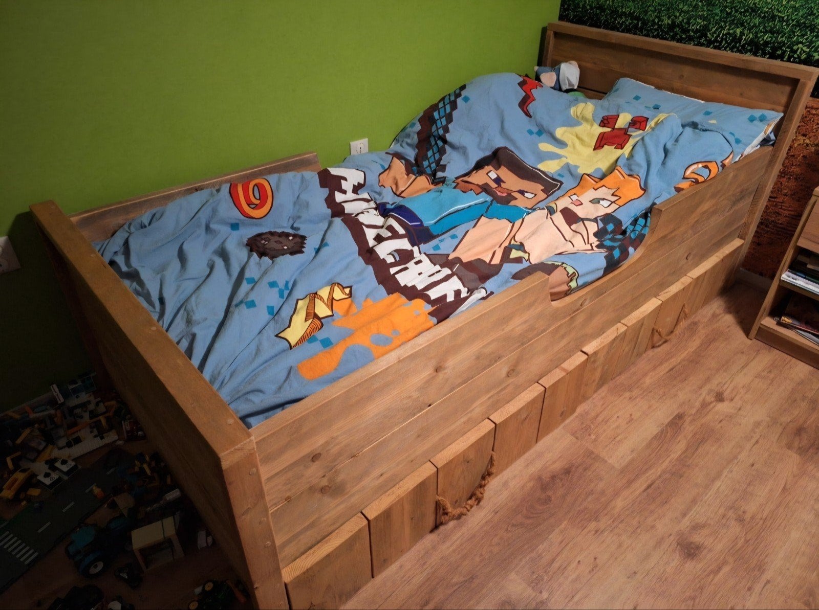 Eenpersoons Steigerhouten Bed met Lades (evt incl. matras), Ophalen, Eenpersoons, 210 cm, Steigerhout