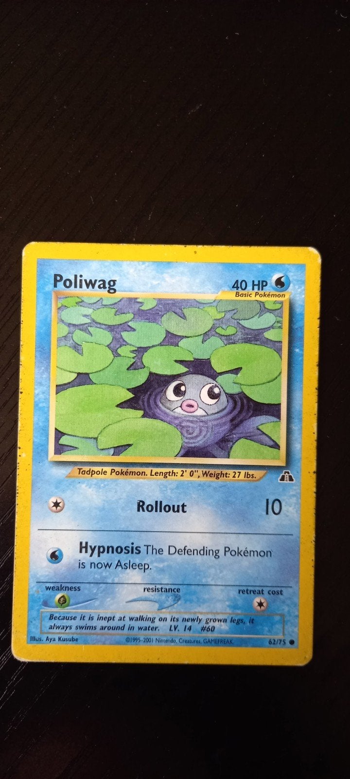 Poliwag Pokémon Kaart 62/75 - Vintage (2001), Ophalen of Verzenden, Gebruikt, Losse kaart